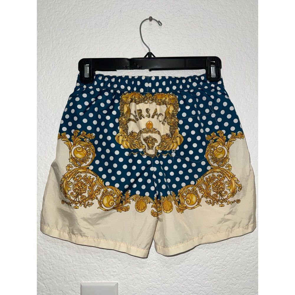 Versace Boys Blue Silk Barocco Polka Dot Shorts - Size 12Y